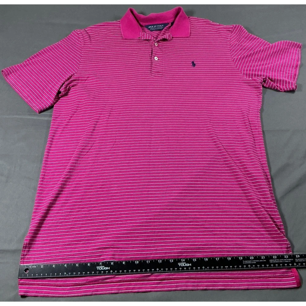 Polo Golf Ralph Lauren Mens L Pink Striped Pima Cotton Short Sleeve Polo Shirt